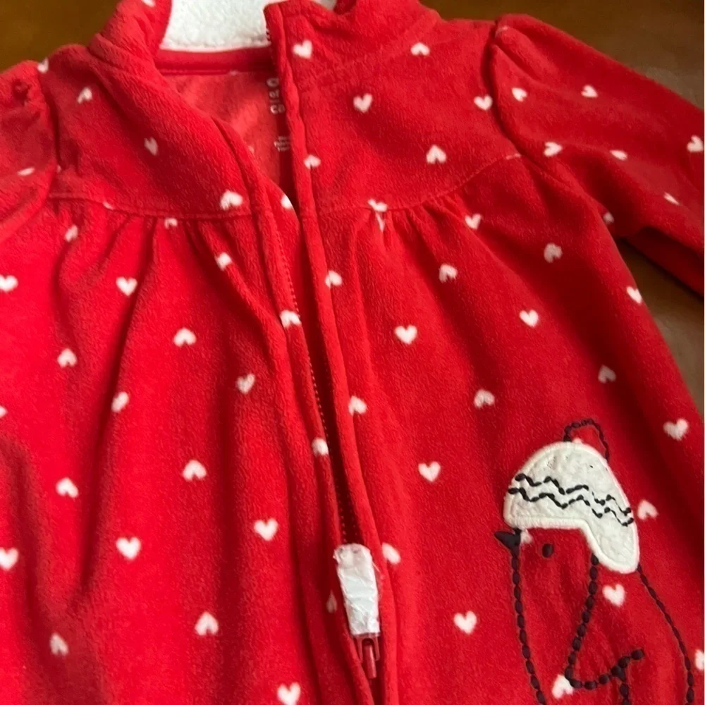 Carter's Child of Mine 12m Baby Girl Red Hearts Penguin One Piece warm Jumpsuits